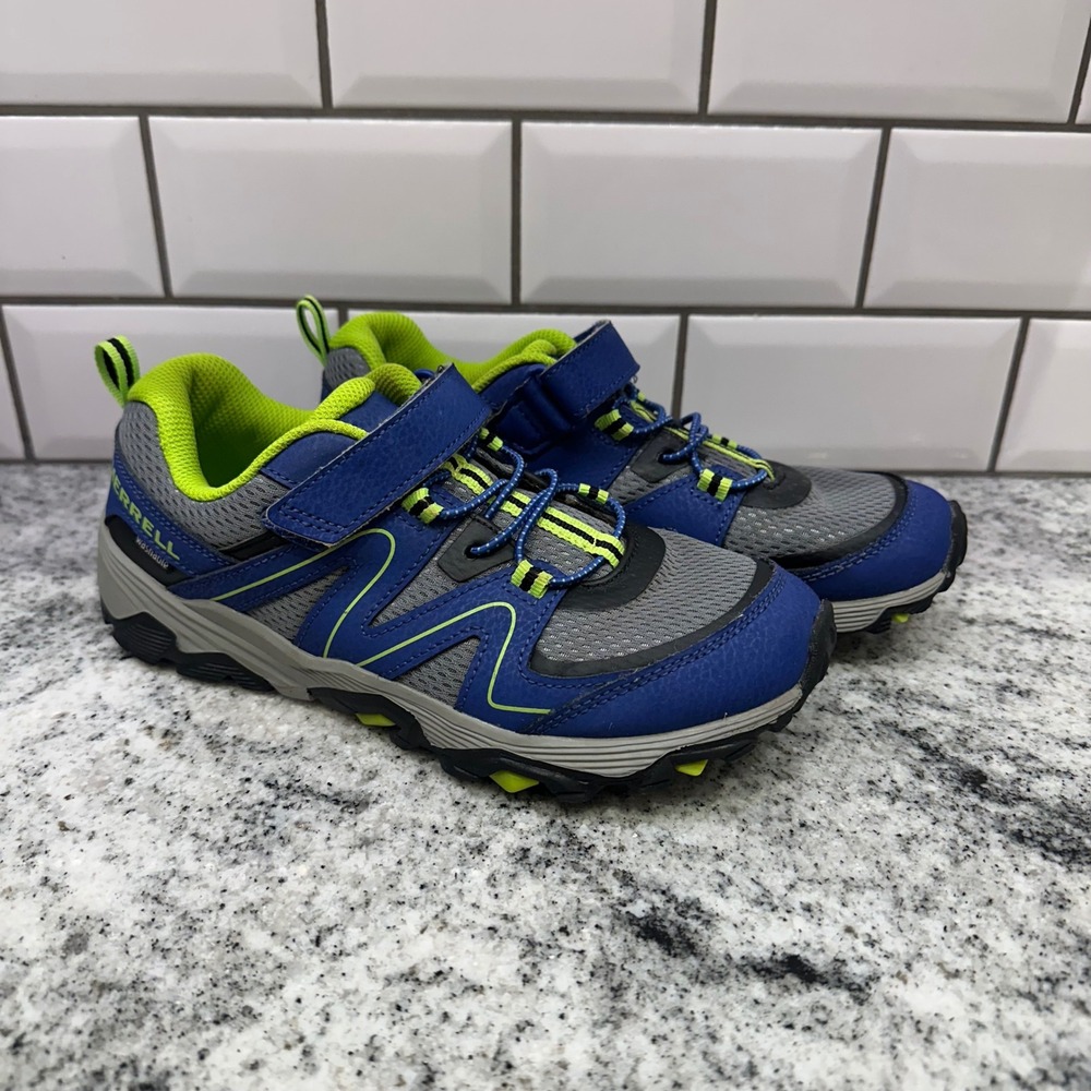 Merrell Kids 4.5M Oakcreek Hiking Sneakers Blue Lime Green Trail Shoes MK262619